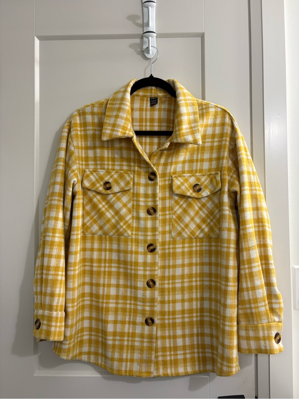 Yellow Plaid Oversized Fleece Shacket | Size Small